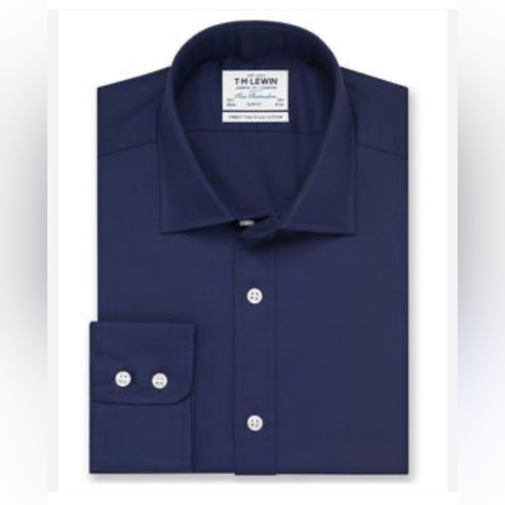 T.M. Lewin Cotton Twill Two Fold Cotton Casual Shirt Navy NWOT 16.5 regular - Picture 2 of 5